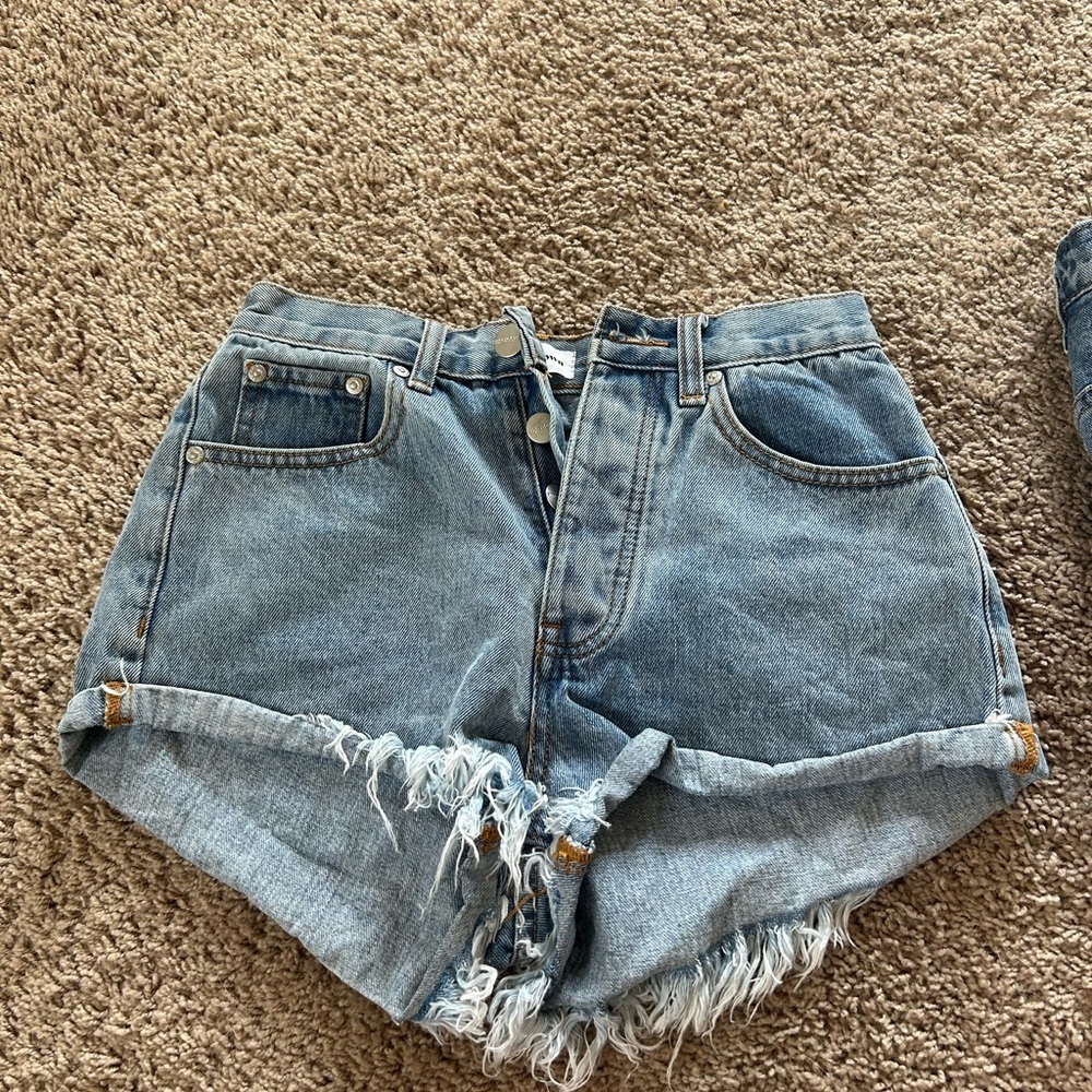 superdown Blue Frayed Hem Jean Shorts